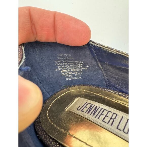 JENNIFER LOPEZ HEELS WOMENS 7 NOVELLA PUMPS PLATFORM BLUE GOLD STILETTO HIGH - Picture 6 of 7